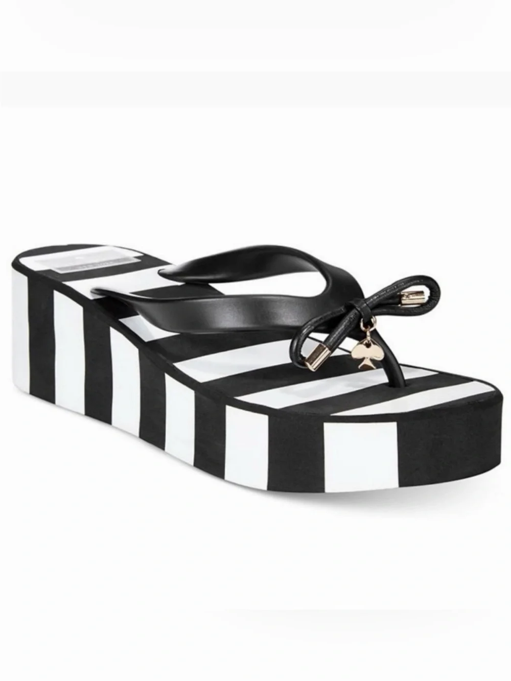 KATE SPADE Rhett Black White Striped Bow Platform Flip Flop Sandals Size 8
